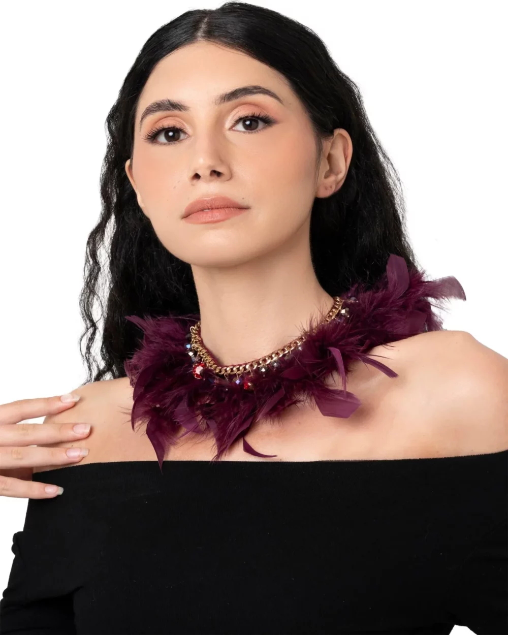 Collana girocollo con pietre e piume - immagine 2