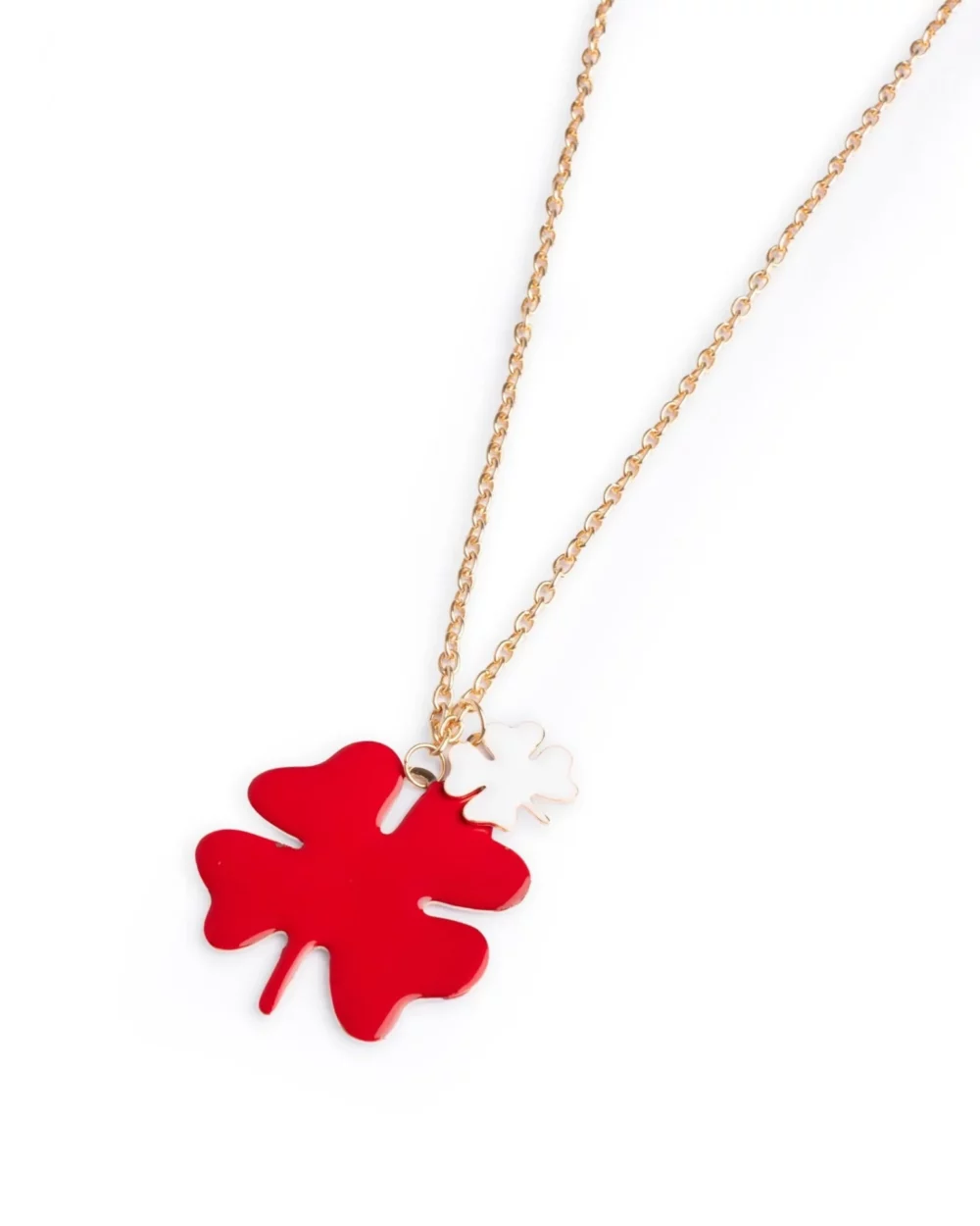 Collana lunga con doppio quadrifoglio