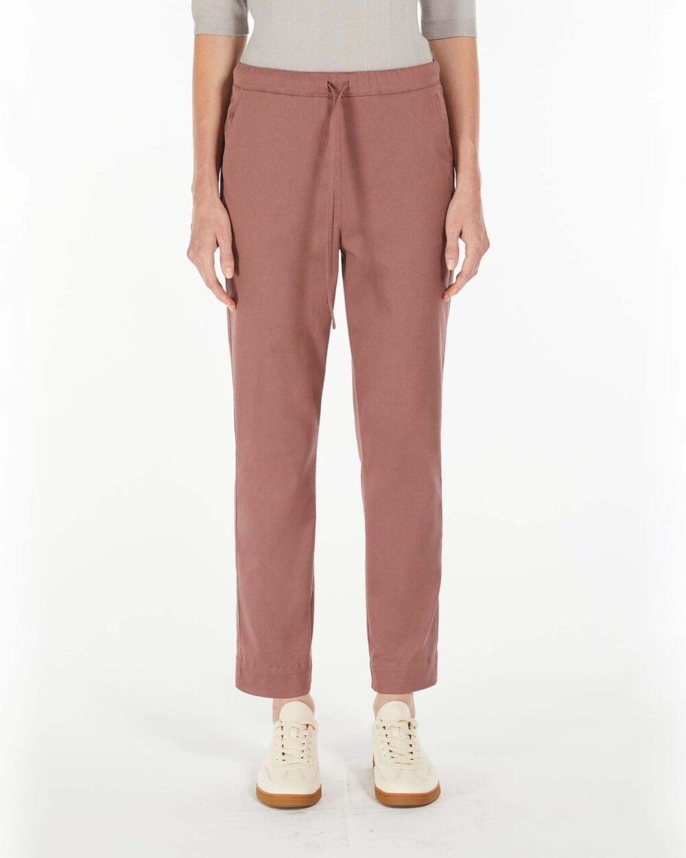 Joggers malva in cotone stretch con coulisse inserita in vita