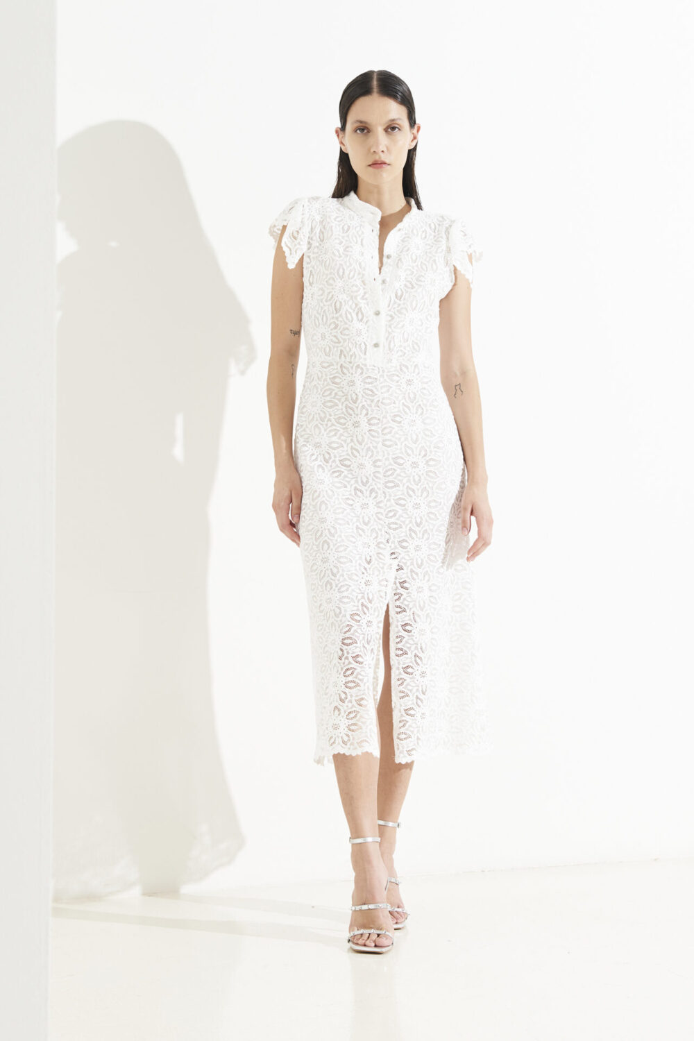 ABITO MIDI M/ALETTA SC/BOTTONI PIZZO COTONE