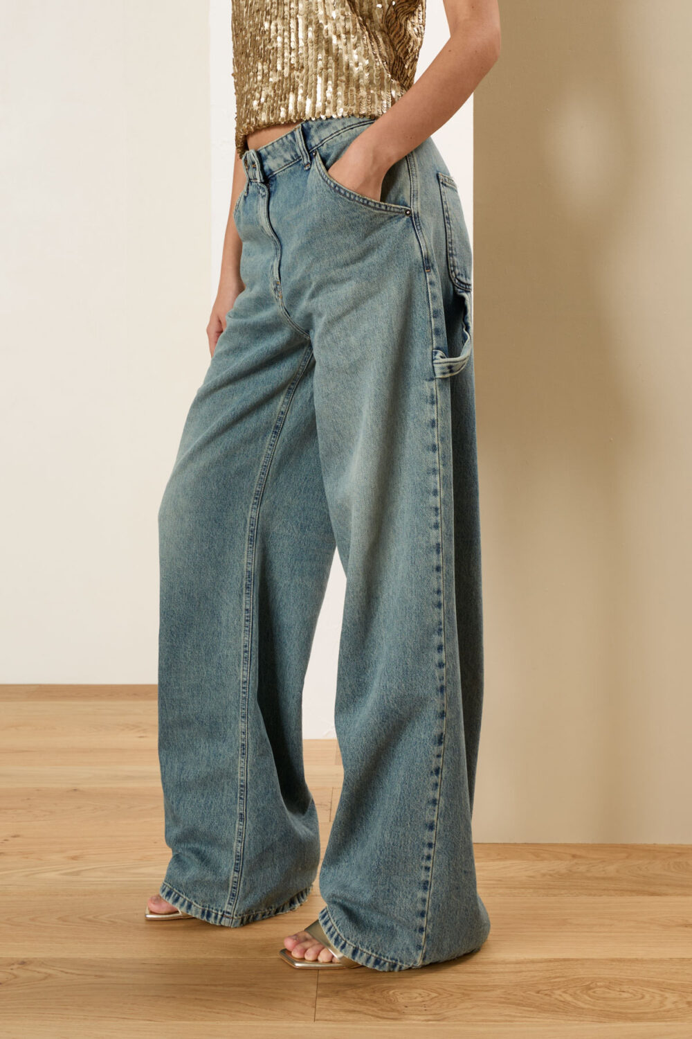 Pantalone denim carpenter a palazzo - immagine 2