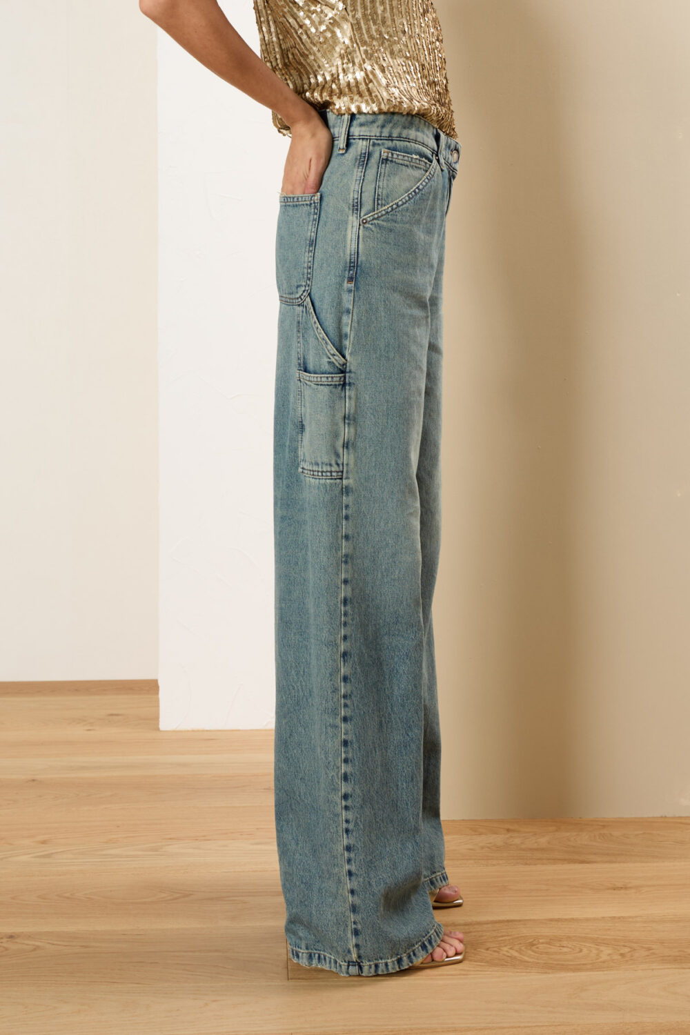 Pantalone denim carpenter a palazzo - immagine 3