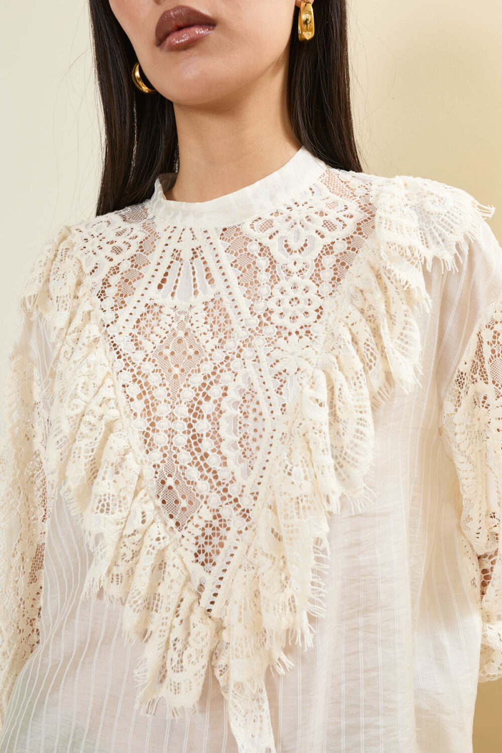 Camicia gessata con pizzo - immagine 4